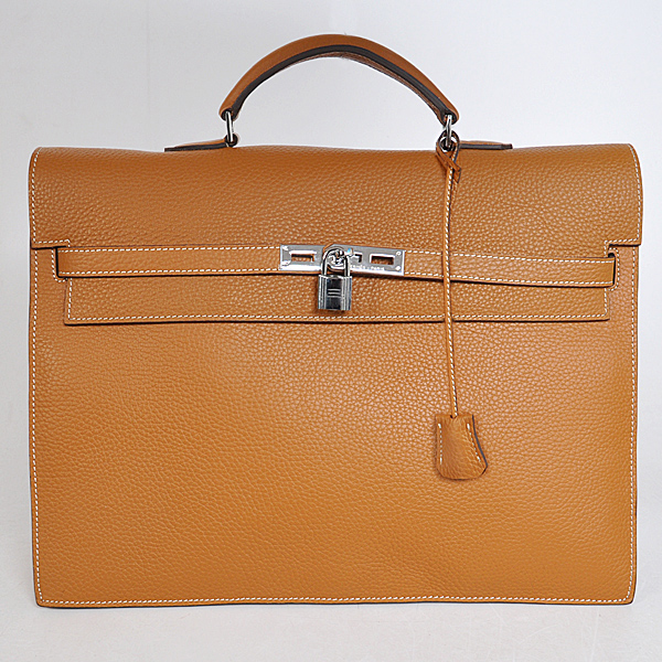 168CB Hermes Kelly borsa della cartella di cuoio clemence a Camel